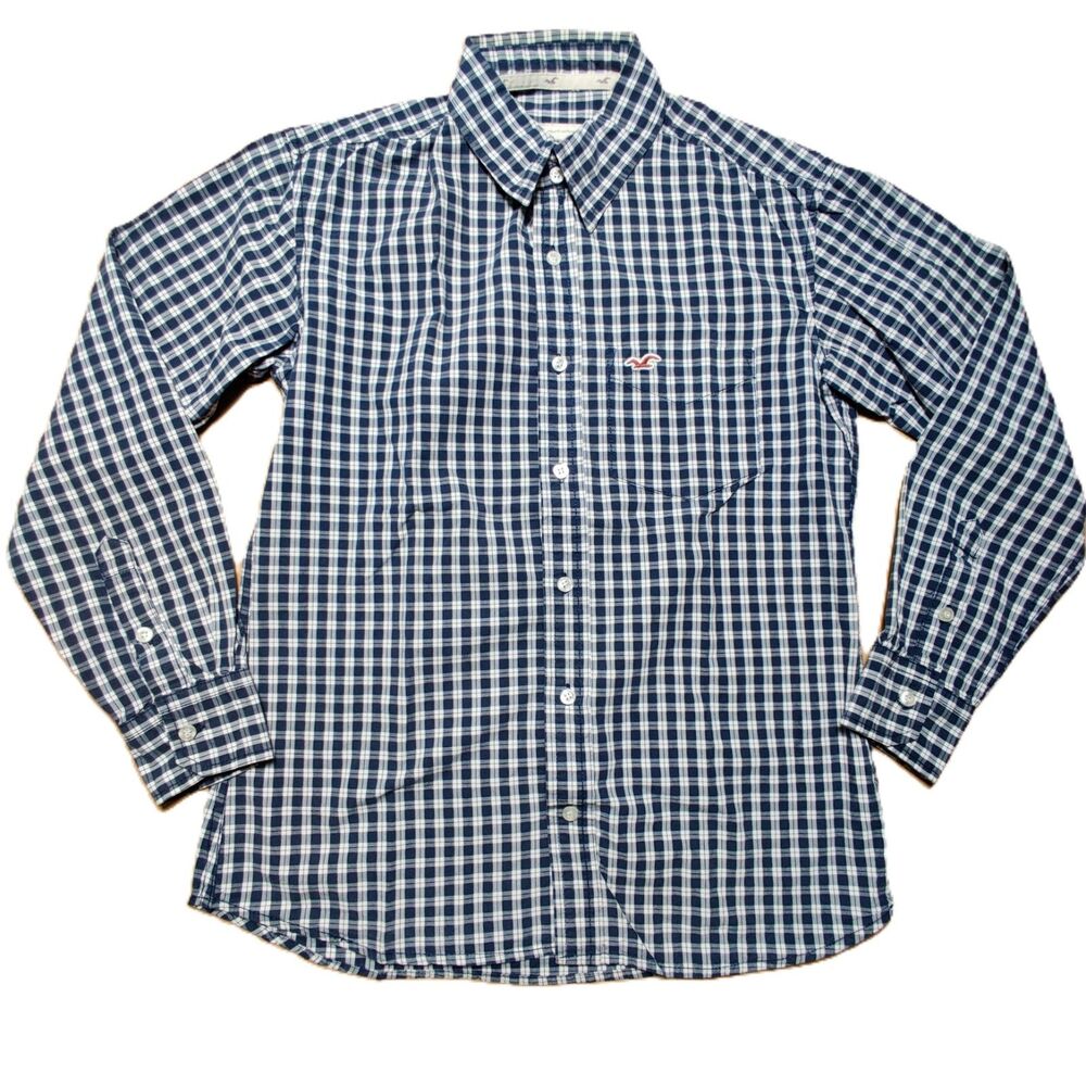 Hollister Blue White Plaid Button Front Long Sleeve Shirt Medium 100% Cotton